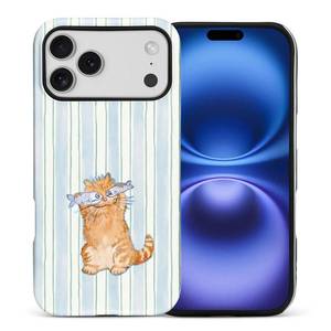 lot 8482 image: Goodsprout for iPhone 17 Pro Max Case,Hybrid 2-Layer Hard Shell  Silicone Protective Case -Resistant Shockproof- A Naughty Cat with Blue Stripes Eating Fish