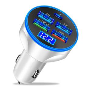 lot 8486 image: Moioee 5 Port USB Car Charger, 250W Super Fast Charging Cigarette Lighter Adapter with LED Voltage Monitor, 4USBType C Multi Port Car Accessories Interior Compatible with Most Smart Phone (White)