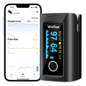 lot 8491 image: Wellue Bluetooth Pulse Oximeter Fingertip, Blood Oxygen Saturation Monitor with Free APP, Batteries, Carry Bag & Lanyard