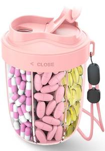 lot 8494 image: Large Pill Organizer,Supplement Organizer for 7 Different Vitamins,Pill Dispenser with Anti-Mixing Design,Easy to Retrieve Meds,Includes 20 Pcs Labels,Travel Pill Organizer(Pink)