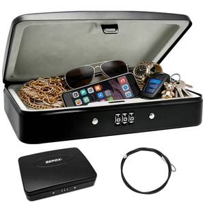 lot 10013 image: SEPOX� Portable Steel Lock Box, 8.1x5.7 3ft Cable, Combination Lock