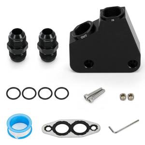 lot 10015 image: PQY LS Engine Oil Cooler Adapter Kit 10AN Oil Inlet Outlet Ports and 18 NPT Ports for Turbo Oil Supply Line Compatible with GM LS LS1 LS2 LS3 LS6 LS7 LS9 Gen IV Engines