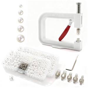 lot 10485 image: Pearl Setting Machine Hand Press Tools 2 Boxes White No Holes Pearl Beads with Rivet Studs Screw Heads L Hexagon Wrench for Decorating Clothes Hat Trousers Dresses Bag Hair Band DIY Crafts (White)