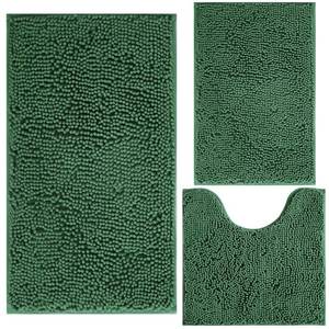 lot 10493 image: Green Bathroom Rug Chenille 3-Piece Extra Soft and Absorbent Shag Bath Mat Set, Machine Wash Bathroom Rug Set, Strong PVC Non-Slip Underside, Plush Carpet Bath Mat (Dark Green)
