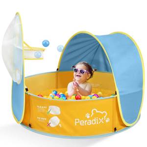 lot 10495 image: Peradix Paddling Pool for Kids & Pets, Kids Ball Pit Tent 3 in 1, Pop Up Wading Pool Tent with UV Protection Sunshade Canopy Basketball Hoop, Portable Beach Backyard Toys for Indoor Outdoor Activity