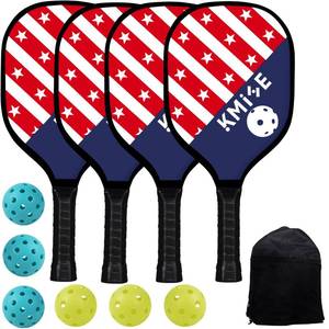 lot 11529 image: Kmise Pickleball Paddles Set of 4, 7.8oz Lightweight 9-ply Premium Wood Pickleball Racquet with 6 Indoor Outdoor Balls and Bag, Ergonomic Cushion Grip Pickleball Paddles Gifts for Men Women