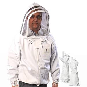lot 11533 image: Beekeeping Jacket with Fencing Veil and Gloves, Cotton Bee Jacket for Men and Women, Heavy-Duty Brass Zippers - 2XL