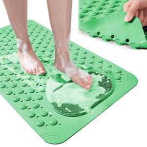 lot 11537 image: Bath Mat for Tub and Shower �� Anti-Slip with Suction Cups, Exfoliating Foot Scrubber, Drain Holes & Massage Points �� PVC, 19.7 x 31.5 �� Non-Slip Mat for Seniors, Families, Spa Use