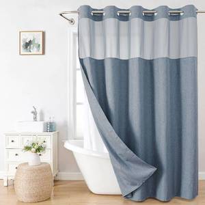 lot 11539 image: eachope Extra Long No Hooks Needed Linen Textured Shower Curtain with Snap-in Fabric Liner Set,Blue Grey Hotel Luxury Decor Shower Curtains for Bathroom,Waterproof & Washable,71Wx86H