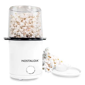 lot 11552 image: Nostalgia Hot Air Popcorn Maker  8-Cup Countertop Popcorn Machine with Measuring Cup  White (Slight Use)