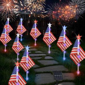 lot 11560 image: X-GiftKey 4th of July Decorations Outdoor American Flag Lights, 6-Pack Red White and Blue Solar Stars Lights with 6 USA Flags & 30LED,Bright Patriotic Pathway Lights for Memorial Day Yard Lawn Decor