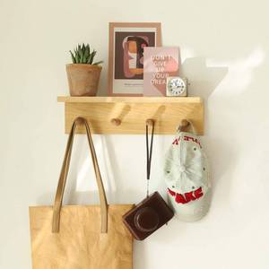 lot 11563 image: XAOHOME Small Entryway Shelf with Hooks, Wall Mounted Coat Rack with Shelf for Small Spaces, Wooden Floating Wall Organizer for Entryway, Mudroom, Nursery, Bathroom & Kitchen (Oak Finish)