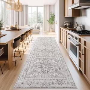 lot 11568 image: jinchan Lima Kitchen Runner Rug 3x7 - Vintage Floral Machine Washable Non-Slip Hallway Runner Rug with Rubber Backing Ultra-Thin Carpet for Bedroom Laundry Room Farmhouse (3x7ft, Taupe)
