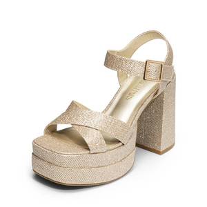 lot 11575 image: DREAM PAIRS Womens Platform Chunky Heel Sandals,Gold-Glitter,7.5 (Slight Use)