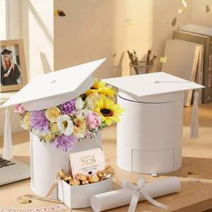 lot 11577 image: Weekgrat 2 Pack 2026 Graduation Cap Candy Box Class of 2026 Graduation Cap Flower Gift Boxes, 6.9 x 6.4 in Empty Container for Grad Ceremony Party Activities Celebrations(White,Round)