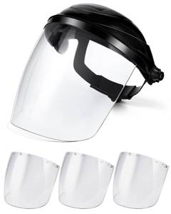 lot 11578 image: Tellegloww 4 Pcs Safety Face Shield for Grinding and Cutting, Clear Impact Resistant Visor, Full Face Shield Mask with Ratchet Headgear for Grinding, Isolation, Weed Whacking, Industrial Use (Black)