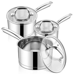 lot 11584 image: LIANYU Stainless Steel Saucepan Set with Lids Set of 3, 1QT & 2QT & 3QT (Slight Used )