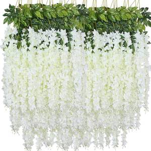 lot 11587 image: WONICE Artificial Wisteria Hanging Flowers Fake Wisteria Flower Garland Silk Vines Rattan Decor for Home Wedding Arch Wall Garden Greenery Bedroom Outdoor Office Party Decoration (12, White)
