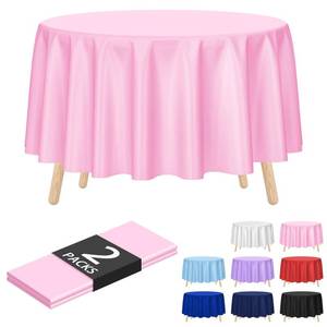 lot 12359 image: Kopokita 2 Pack Pink Round Disposable Plastic Tablecloths 84 inch Party Table Covers