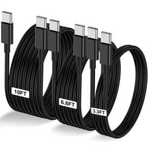 lot 12360 image: 3-Pack Black 3.3FT6.6FT10FT 60W USB C to USB C Cable, Type C Fast Charging Cable for iPhone Air 17 16e 16 15 Pro Plus Pro Max��for Galaxy S25, for iPad ProAirmini, for MacBook ProAir and More (Only 2)