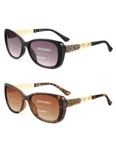 lot 12374 image: JM Bifocal Reading Sunglasses for Women Fashion Square Gradient Sun Readers Outdoor Reading Glasses UV400 Protection Black&Tortoise 3.5