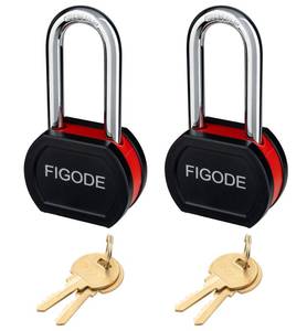 lot 12375 image: FIGODE� Large Sturdy Steel Locks with 4 Same Keys, Heavy Duty Padlock, 2-34 Wide, 2.7 Long Shackle Locks for Door, Gate, Storage, Fence, Shed, Latch. 2 Pack Keyed Alike