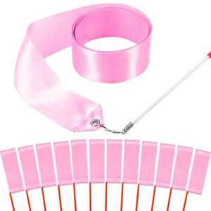 lot 12381 image: HiUnicorn 12PCS Light Pink Dance Ribbons, Pink Party Favors, Ballerina Ribbon Dancer Wand for Kids, Girls Gymnastics Princess Ballet Birthday Party Decoration