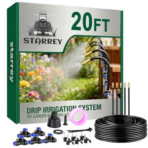 lot 12383 image: Starrey Drip Irrigation System, 2026-Upgrade 20Ft 14 Garden Watering System with 5 Pcs 360° Adjustable Copper Nozzles, DIY Kit for Garden, Lawn, Greenhouse, Raised Beds & Outdoor Plants (Used)