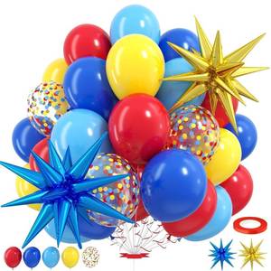 lot 12385 image: Red Blue Yellow Balloons,Carnival Birthday Party Balloons with Foil Star Balloon, for Boy Girls Birthday Baby Shower Carnival Theme Party Supplies