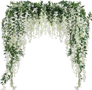 lot 12399 image: Artificial Wisteria Garland 3Pcs 7.2FtPiece White Wisteria Hanging Flowers (Used)