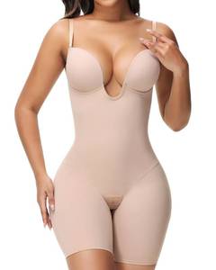lot 12405 image: SHAPSHE Backless U Plunge Strapless Shapewear Tummy Control Butt Lifter Compression Bodysuit for Women Low Back Body Suit, Medium