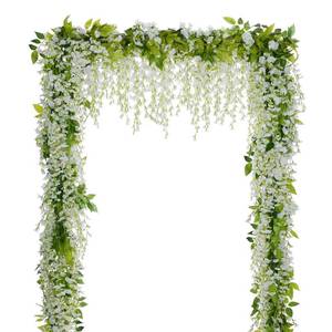 lot 12409 image: Lvydec Wisteria Artificial Flowers Garland, 4Pcs Total 28.8ft White Artificial Wisteria Vine Silk Hanging Flower for Home Garden Outdoor Ceremony Wedding Arch Floral Decor