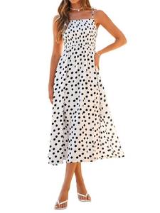 lot 12410 image: Simplee Womens Spaghetti Strap Maxi Dress Polka Dot Summer Spring Casual Boho Beach Long Sundress White Black Dot L
