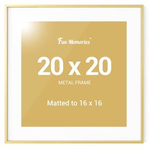 lot 13231 image: Fun Memories 20x20 Gold Photo Frame, 20x20 Aluminum Picture Frames Matted to 16x16- Square Photo Frame, Wall Hook Hanging Hardware Included- Gold, Set of 1