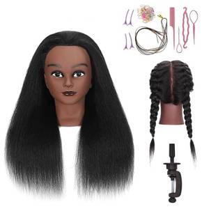 lot 13242 image: 16 Inch 100% Real Hair Mannequin Head Training Head Manikin Cosmetology Doll Head for Hairdresser Practice Braiding Hair Styling with Clamp stand (16 -Inch)