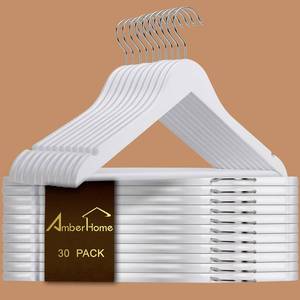 lot 13243 image: Amber Home 30 Pack White Wooden Coat Hangers, White Wood Suit Hangers with Non-Slip Pant Bar, Clothes Hangers for Closet Organization, Shirts, Jackets, Dresses, and Pants (White, 30)