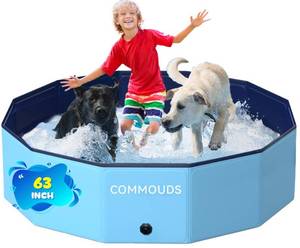 lot 13248 image: COMMOUDS Foldable Dog Pool for Large Dogs, Hard Plastic Dog Kiddie Swimming Pool, Collapsible Pet Bath Tub Wading Pools for Kids and Puppy Small Medium Dogs(63inch.D x 12inch.H)