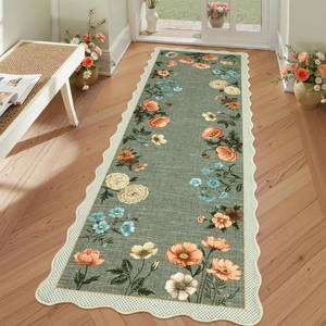 lot 13254 image: GarveeHome Floral Scalloped Kitchen Runner Rug, 2.5X10 Washable Hallway Runner Non-Slip, Soft Print Laundry Room Rug Low-Pile Stain Resistant Boho Carpet for Bathroom Bedroom Dorm, Green