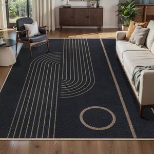 lot 13269 image: Tangsoo Geometric Line 4x6 Easy Jute Rug for Indoor Patio,Washable Ultra Thin Area Rug Non-Slip Black Outdoor Mat,Boho Rainbow Front Door Throw Carpet for Living Room Entryway Bedroom Foyer