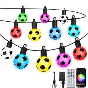 lot 13271 image: LiuZpatial Soccer 50 FT Smart Outdoor String Lights Waterproof, 15 RGBW LED Bulbs 16 Million Colors with App & Remote Control for World Cup Decorations 2026