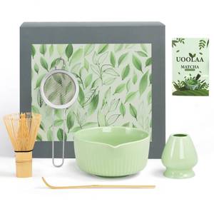lot 13284 image: Ceremony Matcha Kit with Bamboo Scoop, Whisk, Holder, Sifter, Chawan Ceramic Bowl with Spout, 5 Pcs Green Japanese Matcha Whisk Set - High End Matcha Tea Set Gift for Matcha Lovers and Starters