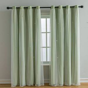 lot 14168 image: FANLI 2 Panels Star Blackout Curtains for Kid Girls Bedroom Living Room Darking Stripe Double Layer Star Cut Out Wall Home Decor Gradient Grommet Window Curtains (Green 72L)