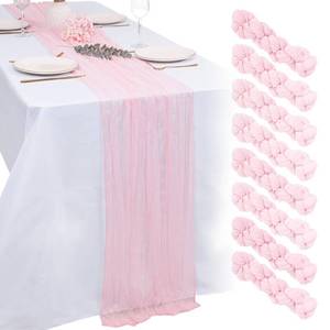lot 14180 image: 8 Pack Light Pink Cheesecloth Table Runners 21x120 Inch Boho Gauze Table Runner 10FT Long Rustic Sheer Pink Table Runner for Baby Shower,Wedding,Party,Birthday,Home Table Decor
