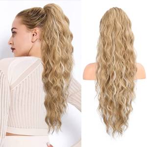 lot 14184 image: FLUFYMOOZ Ponytail Extension, 26 Inch Drawstring Ponytail Hair Extensions for Women�� Long Curly Wavy Ponytail Natural Synthetic Hairpiece for Women (26 Inch Honey Blonde with Highlight)