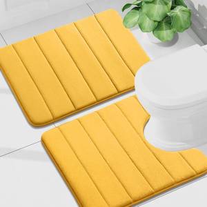 lot 14210 image: Buganda Bathroom Mat Set, 2 Piece Memory Foam Bath Mat and U-Shaped Toilet Rug, Machine Wash Dry, Soft Absorbent Bath Rug for Bathroom, Shower and Tub (24 x 1624 x 20, Yellow)