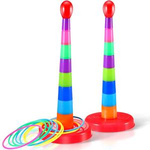 lot 14213 image: Sumind 2 Sets Ring Toss Game Set, 18 Colorful Plastic Carnival Tossing Yard Games 2 Stands 16 Rings, Indoor Outdoor Backyard Activities for Most Ages Family Party