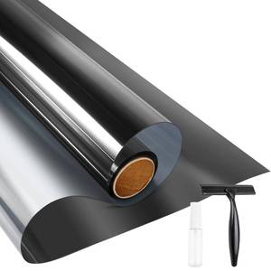 lot 14215 image: KESPEN Window Privacy Film One Way Daytime Privacy Static Cling Sun Blocking Anti UV Reflective Window Tint for Home and Office, Black-Silver, 17.5 Inch X 6.5 Feet