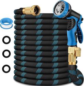 lot 14220 image: 100 ft Garden Hose - 2026 New Upgraded Flexible Water Hose - Ultra Lightweight Kink-free Car Washing Pipe with 10 Function Sprayer and 34 Solid Brass Fittings - Durable,Leak proof Garden Hoses