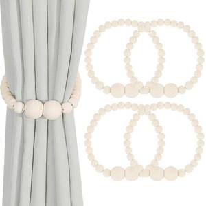 lot 14221 image: KLOGTSIND Magnetic Curtain Tiebacks, 4 Pack Wood Bead Curtain Holdbacks