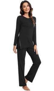 lot 14224 image: WiWi Pajamas Set for Women Super Soft Long Sleeve Pj Cooling Sleepwear Knit Jammies Lounge Sets Loungewear Viscose from Bamboo S-XXL, Black, Large